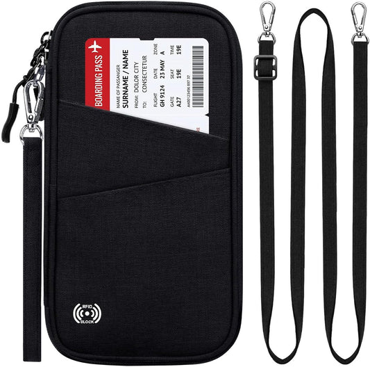 Travelhawk paspoorthoesje RFID travel wallet zwart met wereldkaart design