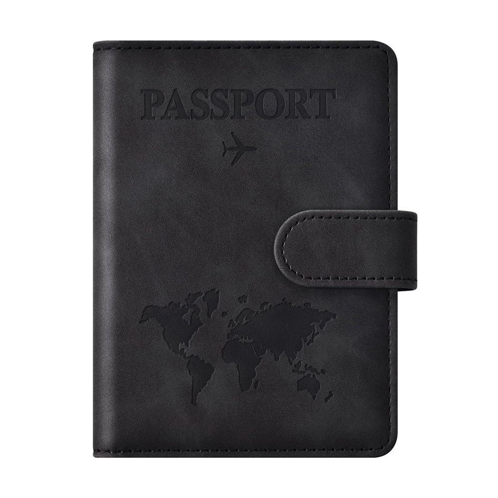 Travelhawk paspoorthoesje travel wallet zwart met wereldkaart