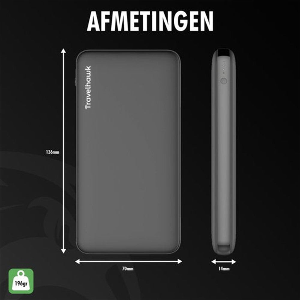 Travelhawk powerbank met 2 USB-C-poorten zwart draagbare oplader