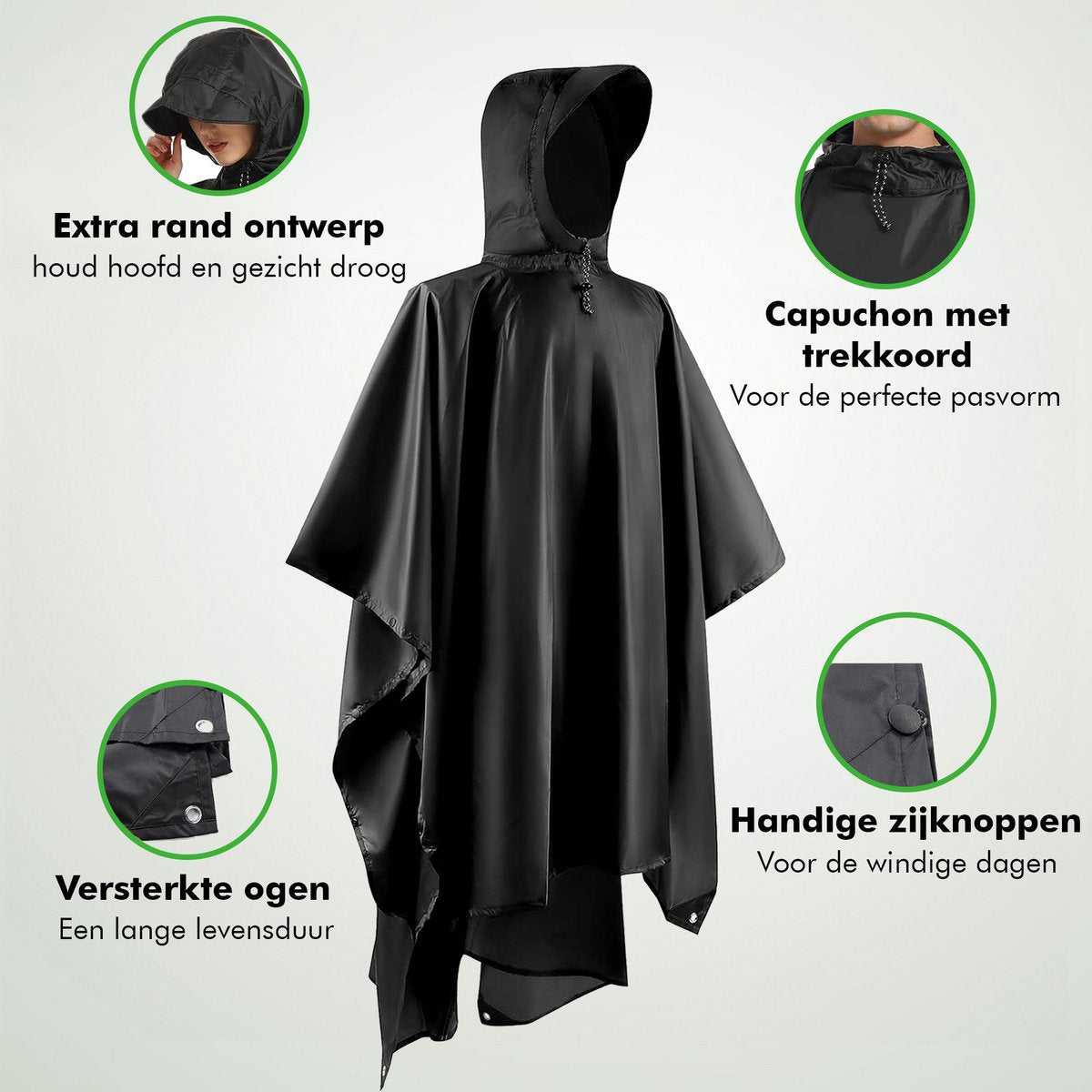 Travelhawk regenponcho zwart lichtgewicht en waterdicht