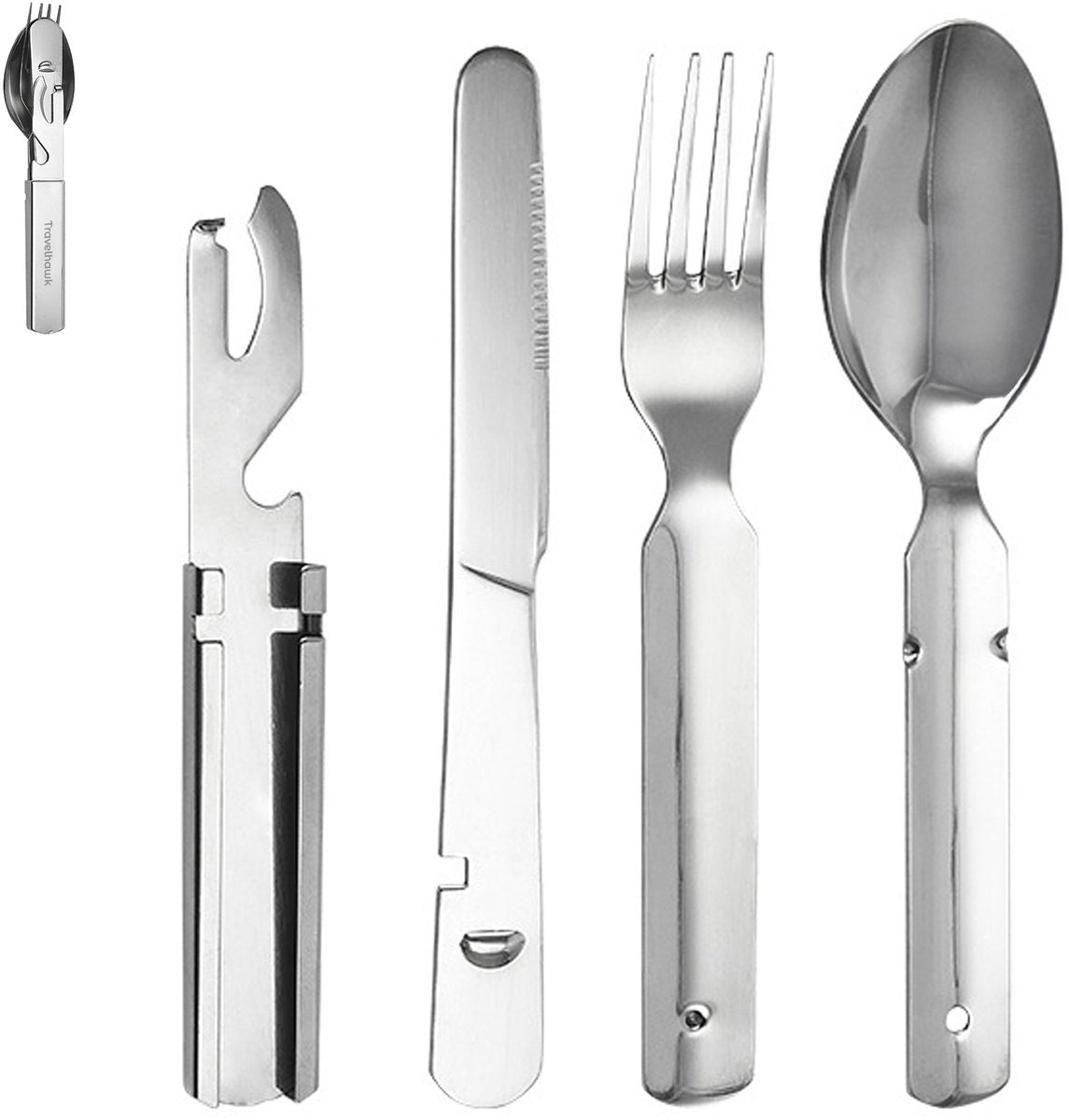 Travelhawk reisbestek set campingbestek to-go zilver vrijstaand productbeeld