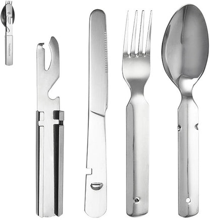 Travelhawk reisbestek set campingbestek to-go zilver vrijstaand productbeeld