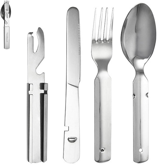 Travelhawk reisbestek set campingbestek to-go zilver vrijstaand productbeeld