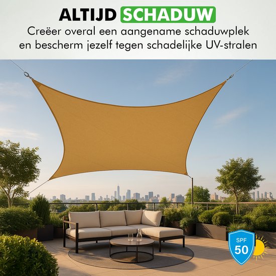 Travelhawk schaduwdoek UV-bestendig zwart boven terras