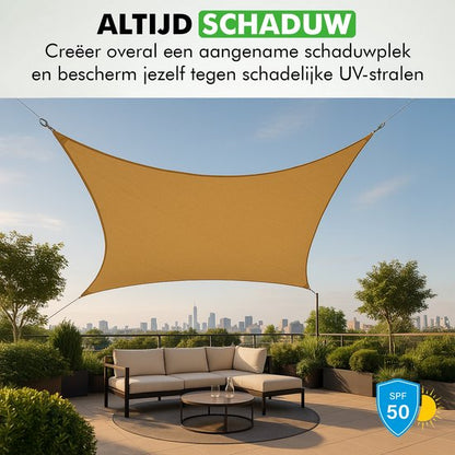 Travelhawk schaduwdoek UV-bestendig zwart boven terras