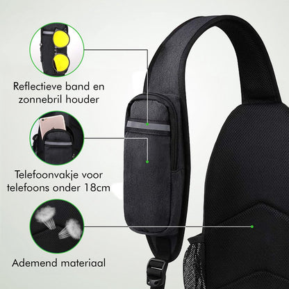 Travelhawk schoudertas met ademende rugzijde, telefoonvak en reflecterende band