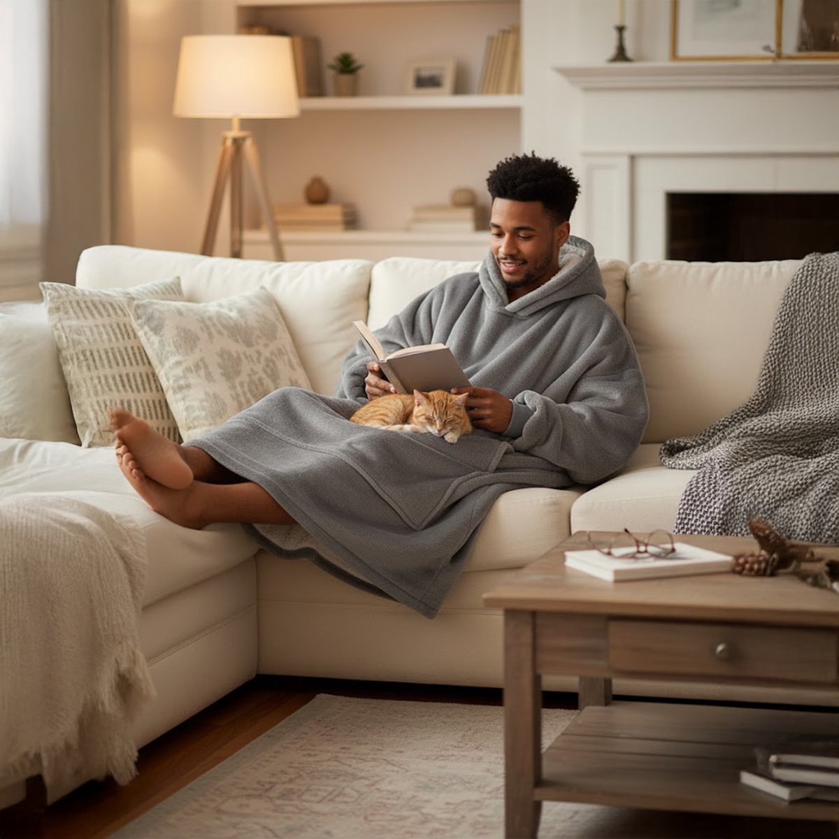 Travelhawk snuggle hoodie donkergrijs fleece deken detailmateriaal