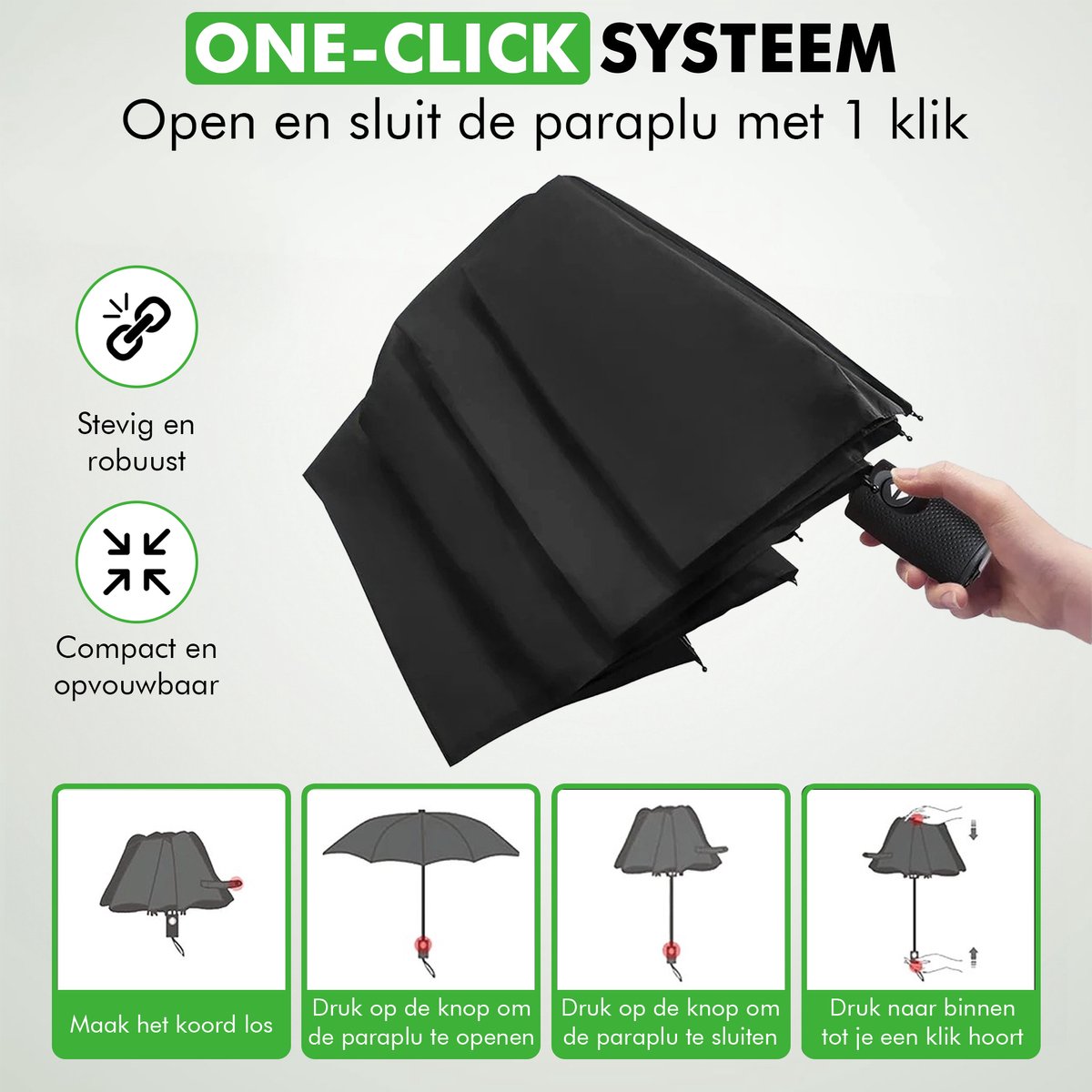 Travelhawk stormparaplu zwart opvouwbaar