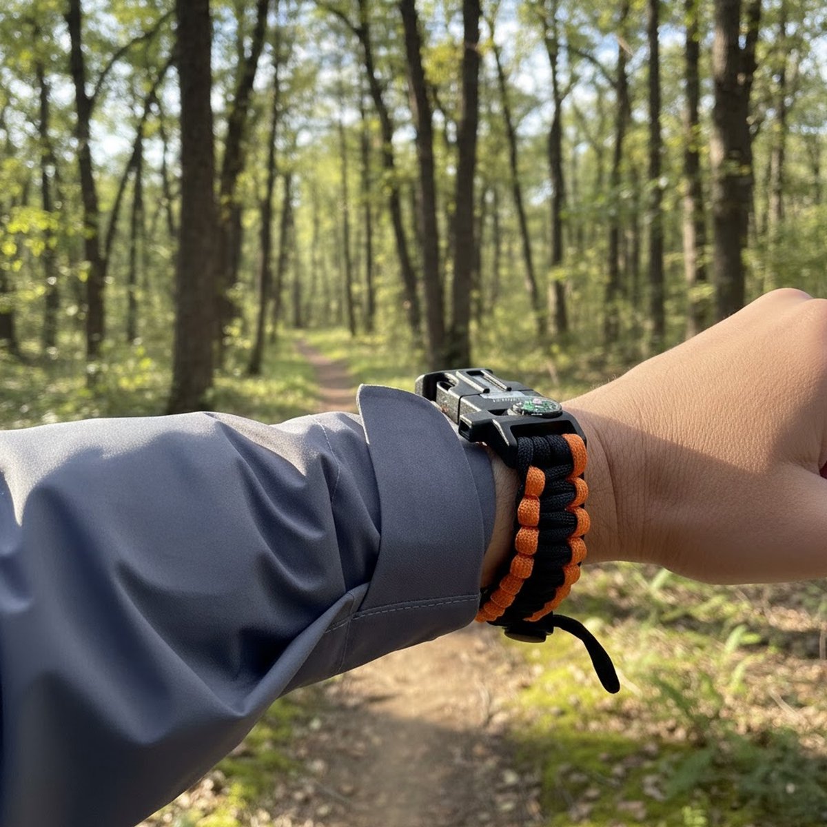 Travelhawk survival armband comfortabel gedragen om pols bij outdoor activiteit