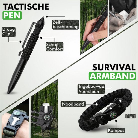 Travelhawk survival set met mes, vuurstarter en kompas detail