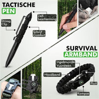 Travelhawk survival set met mes, vuurstarter en kompas detail