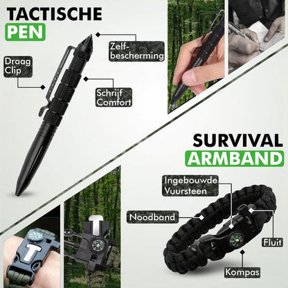 Travelhawk survival set met mes, vuurstarter en kompas detail