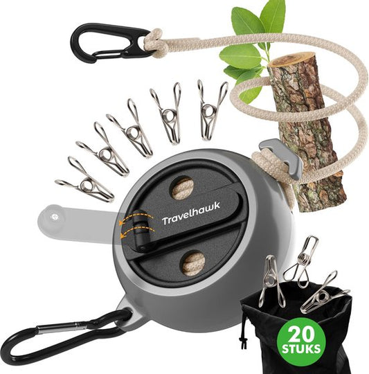 Travelhawk uitschuifbare waslijn compact en klaar voor gebruik