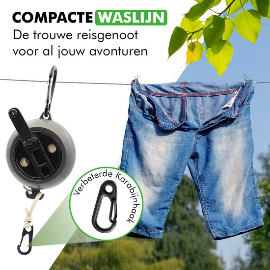 Travelhawk uitschuifbare waslijn gespannen tussen punten