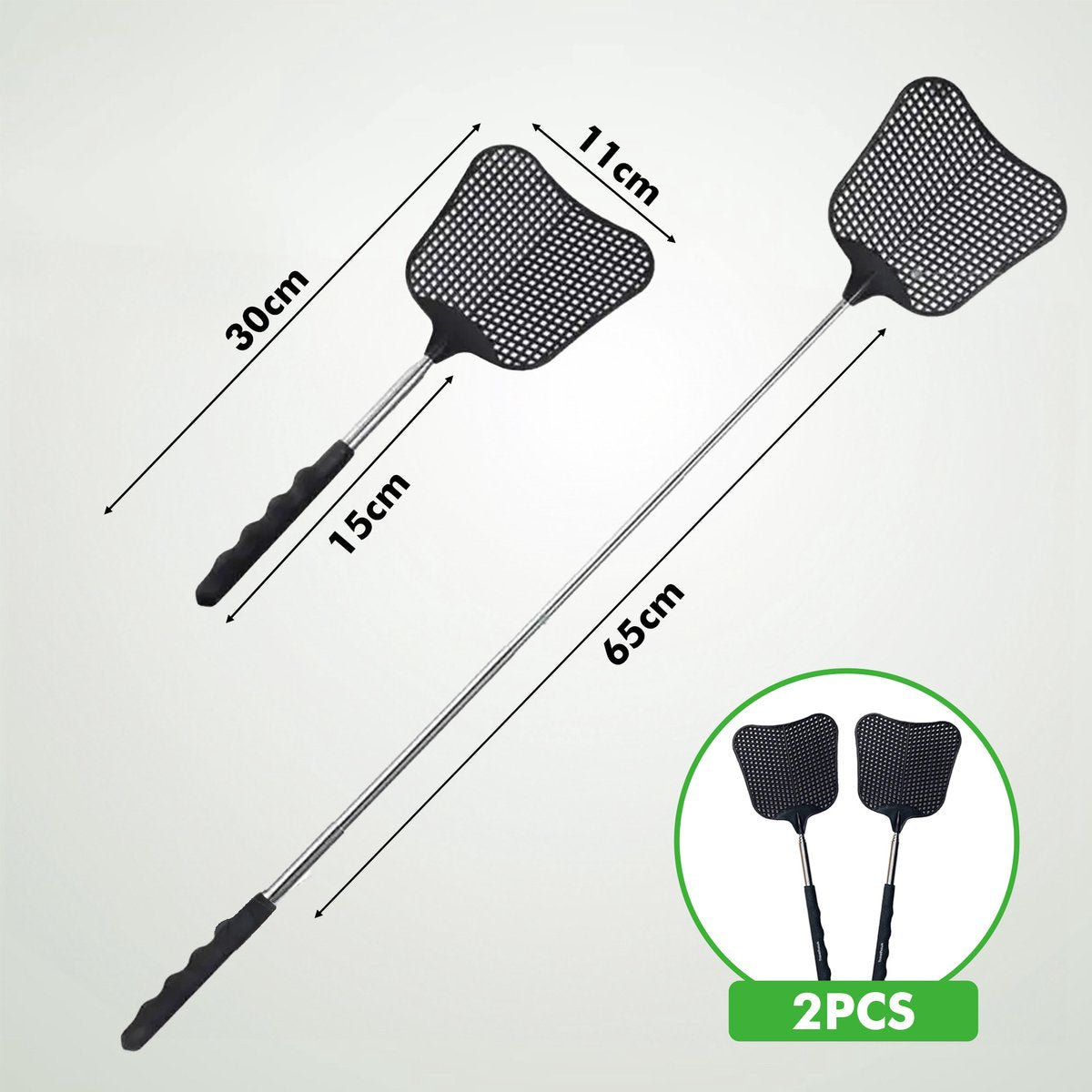 Travelhawk vliegmeppers met uitschuifbare steel volledig uitgeschoven