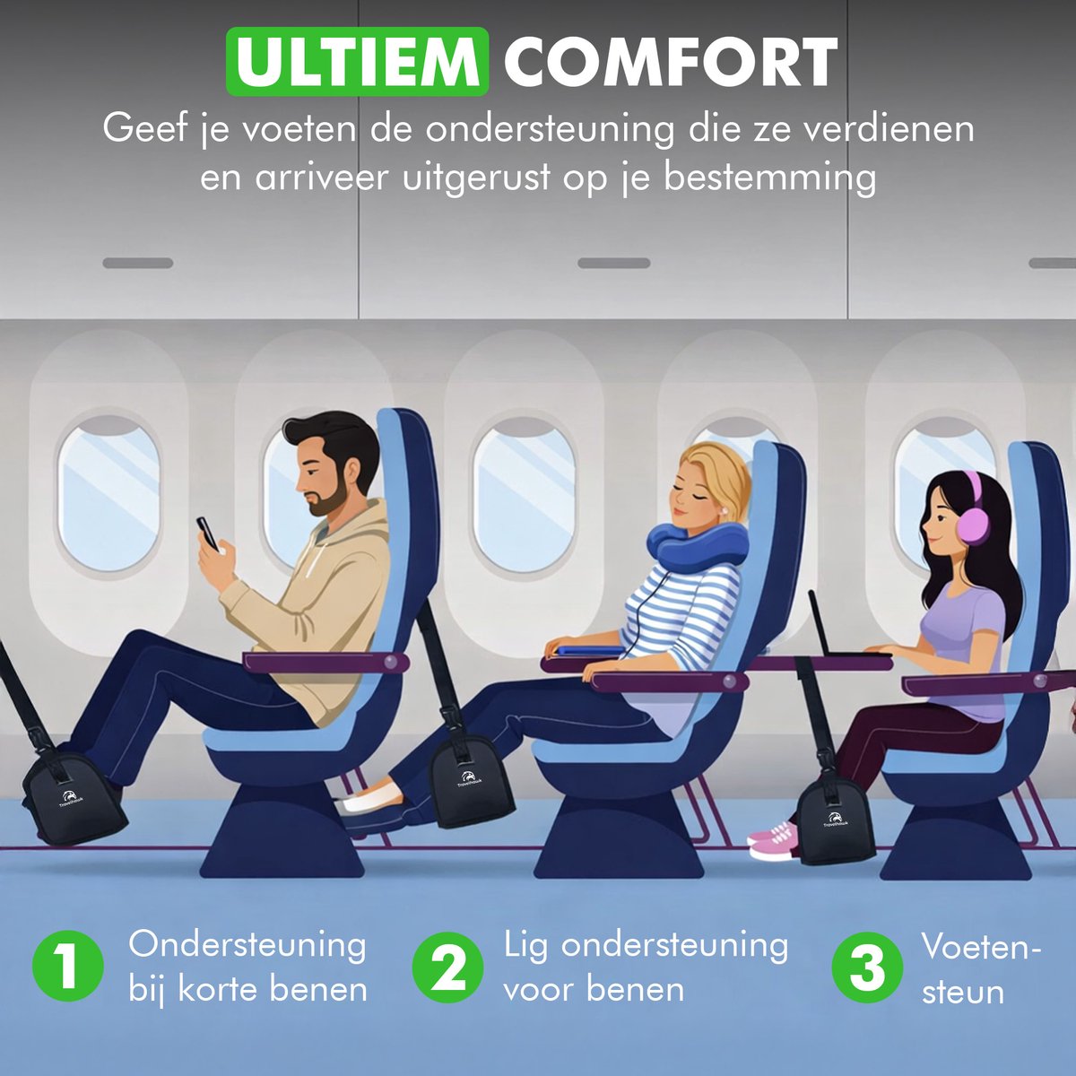 Travelhawk voetenhangmat voor trein en bus