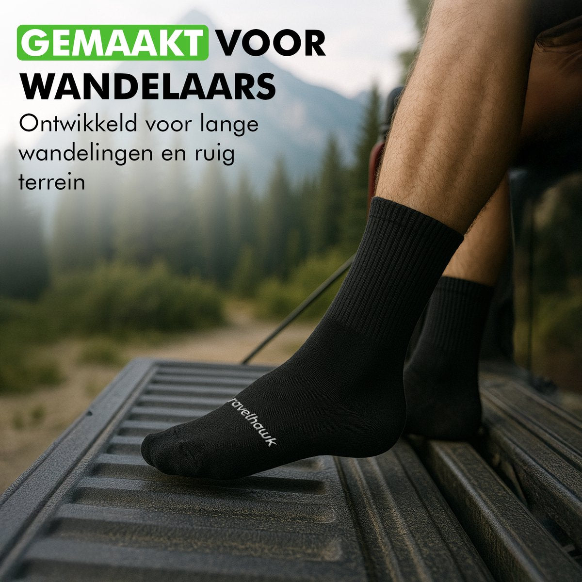 Travelhawk wandelsokken zwart close-up ventilatiezones