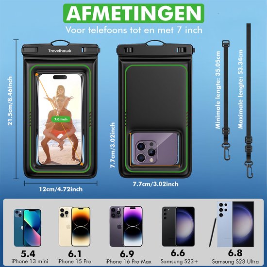 Travelhawk waterdicht telefoonhoesje met draagkoord