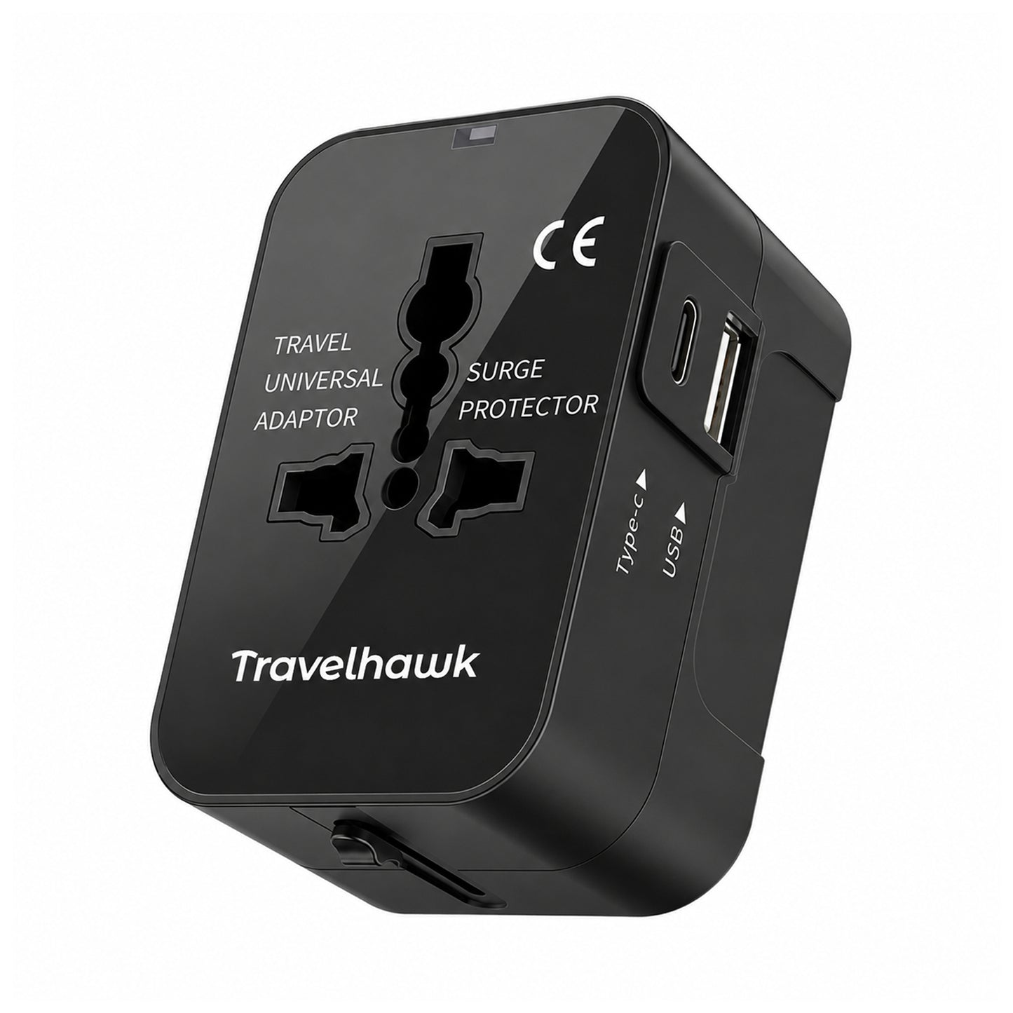 Travelhawk wereldstekker met USB-C en USB-A voor 150+ landen zwart