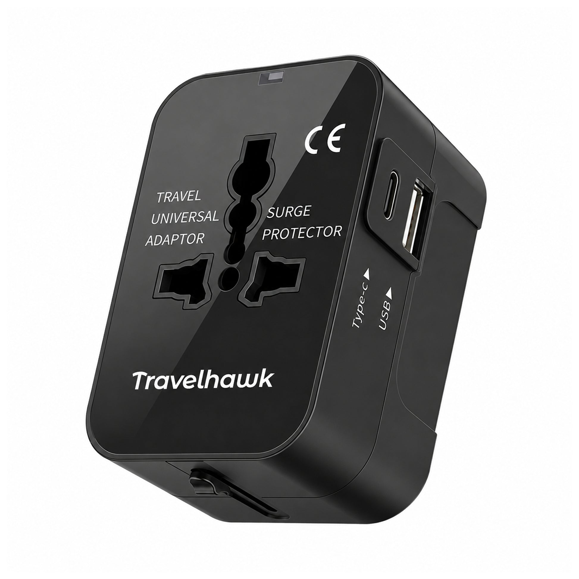 Travelhawk wereldstekker met USB-C en USB-A voor 150+ landen zwart