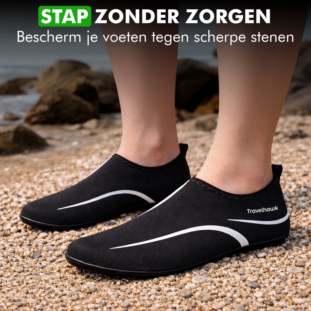 Travelhawk zwemschoenen anti-slip unisex zijaanzicht paar zwart