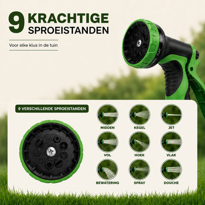 Tuinslang met sproeikop met 9 verschillende sproeistanden