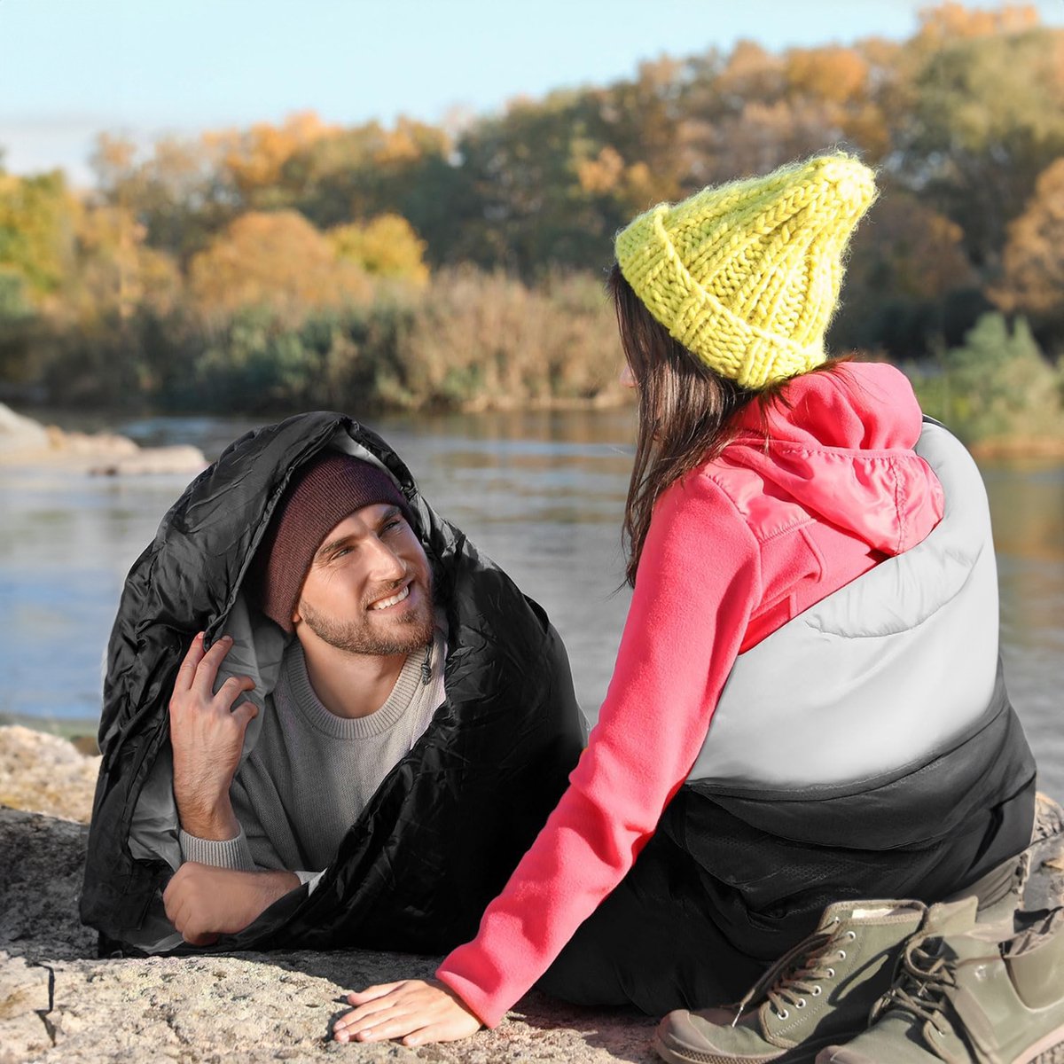 Zijaanzicht van de Travelhawk mummy slaapzak voor outdoor activiteiten