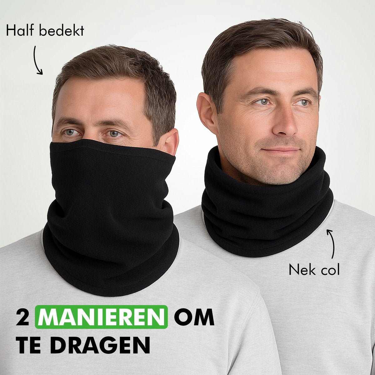 Zwarte nekwarmer heren dames warm en ademend fleece materiaal