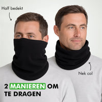 Zwarte nekwarmer heren dames warm en ademend fleece materiaal