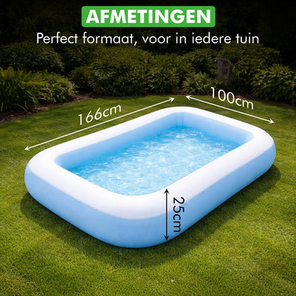 blauw rechthoekig kinderbad met opblaasbare rand
