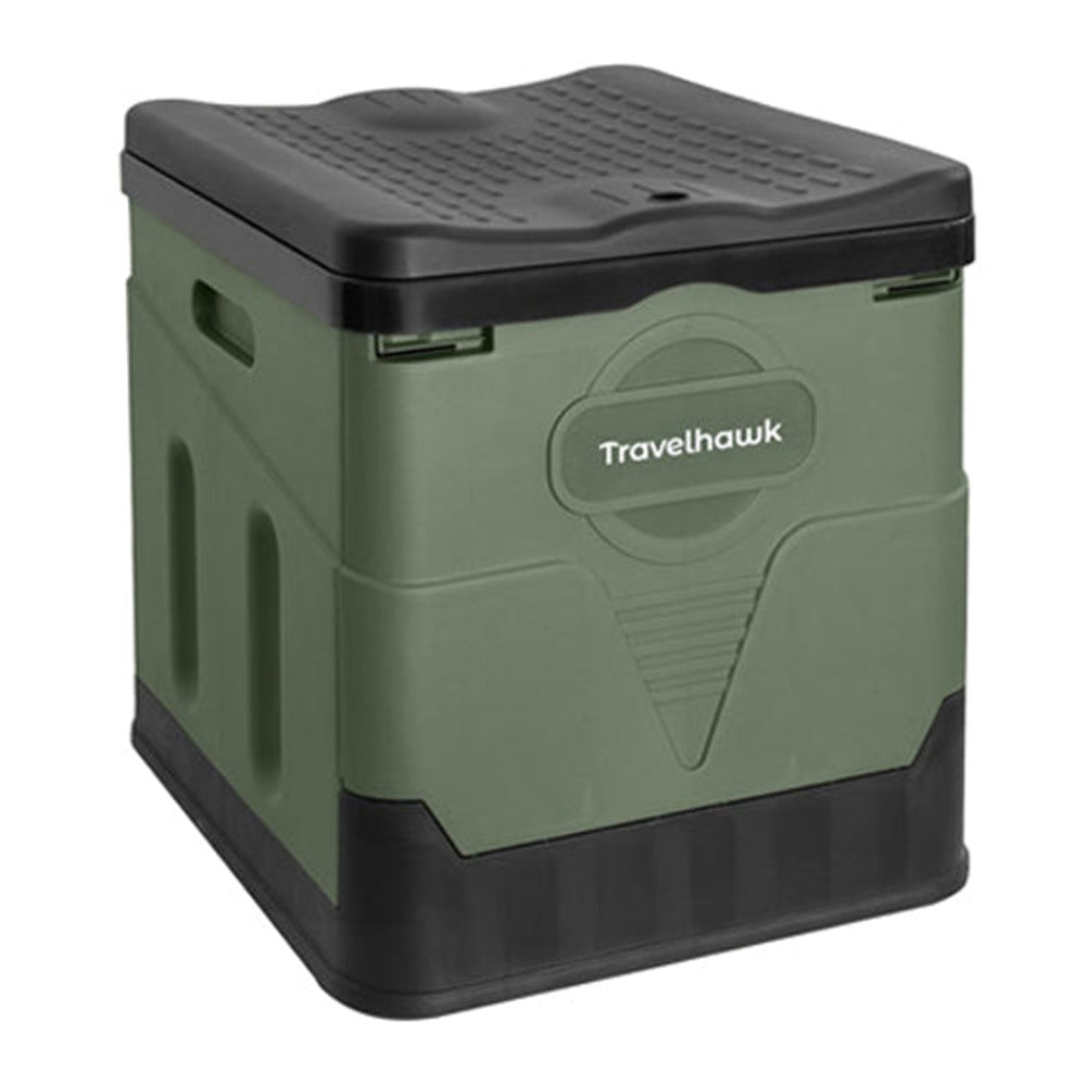 Groen-zwart draagbaar Travelhawk campingtoilet met deksel