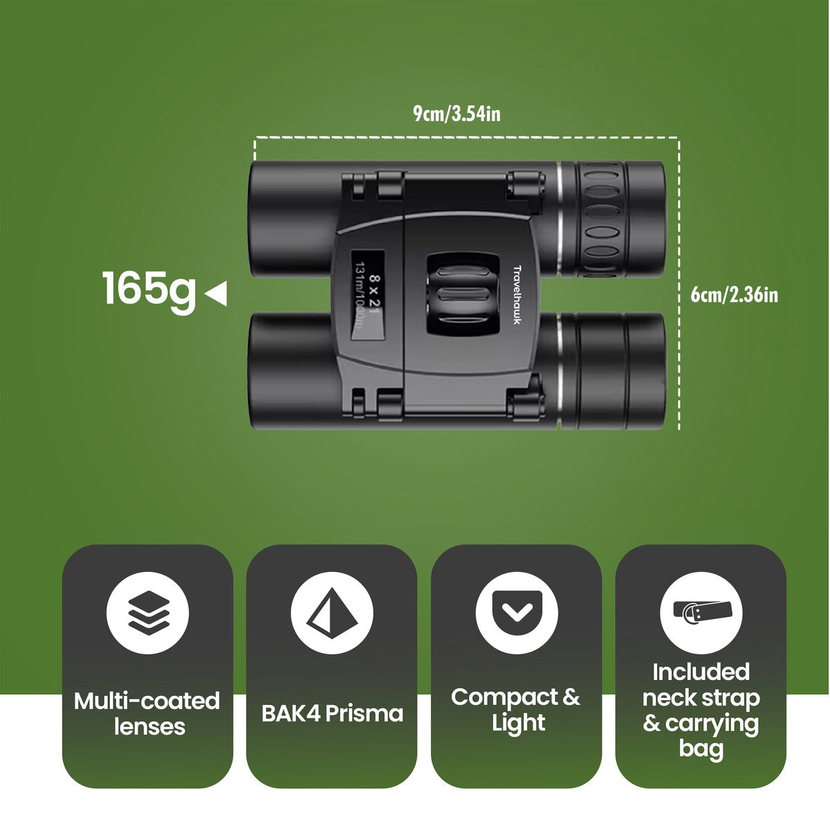 Compacte Verrekijker 8×21 – Travelhawk (BAK4 & FMC)