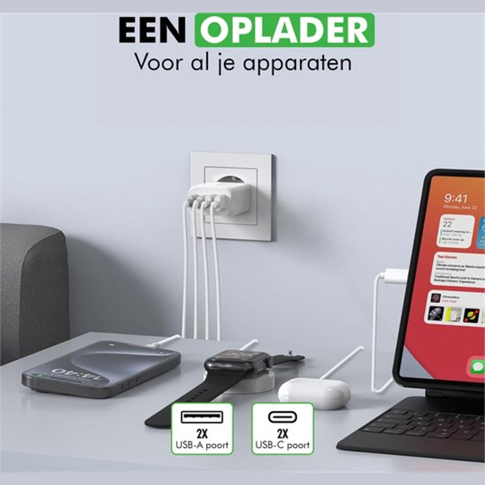 compacte 4-poorts usb-c snellader in gebruik