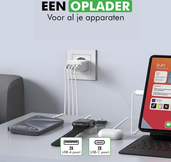 compacte 4-poorts usb-c snellader in gebruik