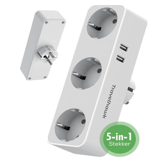 compacte reisstekkerdoos travelhawk met 3 aansluitingen