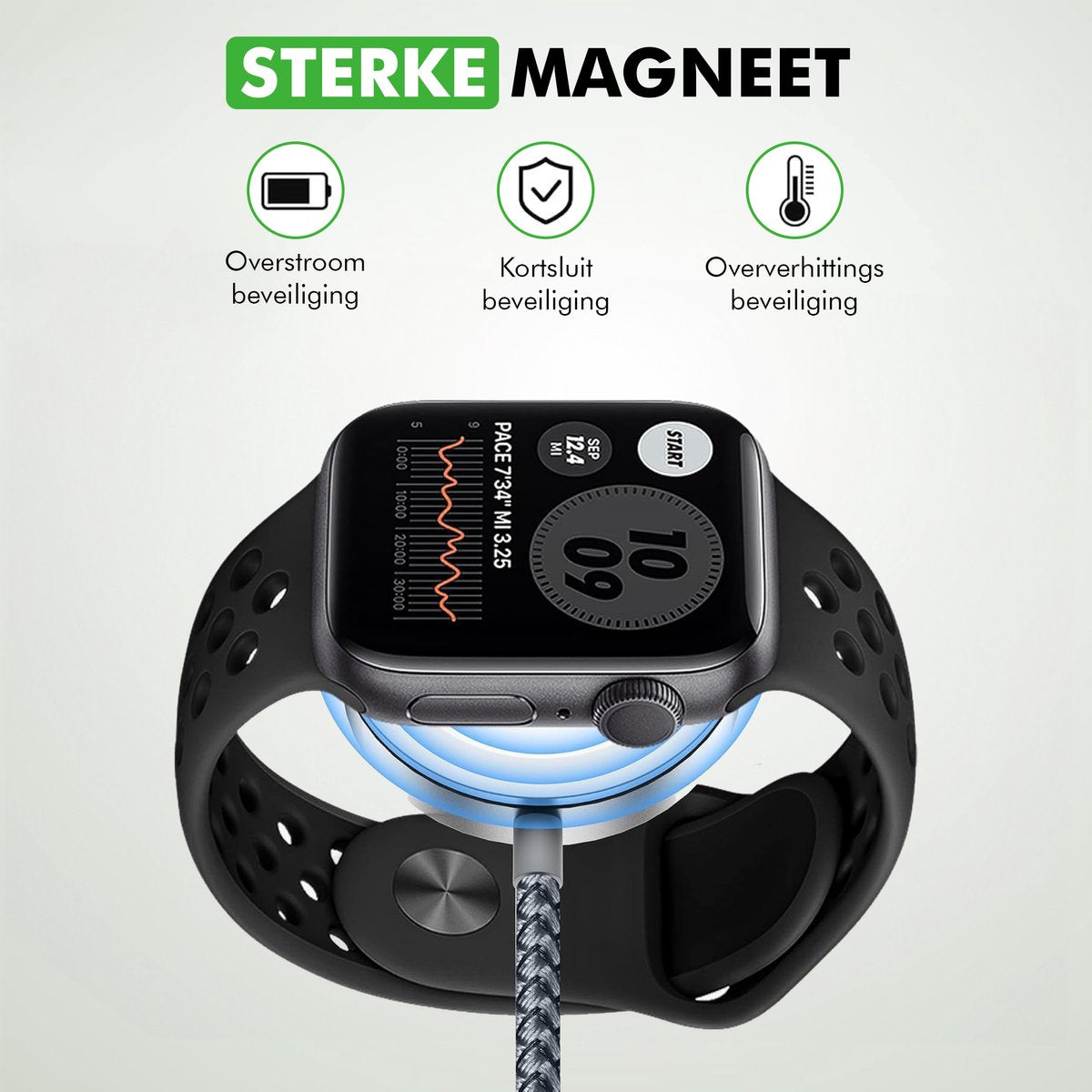 detail magnetische apple watch oplader kabel
