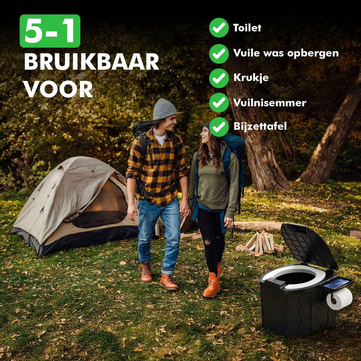 draagbaar toiletemmer camping gebruik buiten
