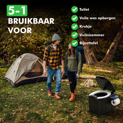 draagbaar toiletemmer camping gebruik buiten

