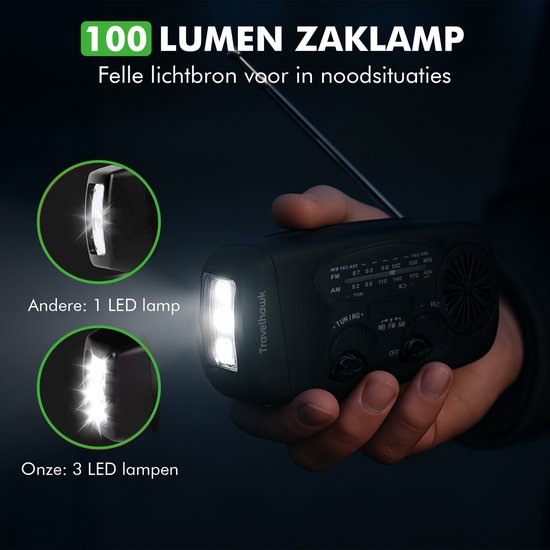 draagbare travelhawk noodradio met ledlamp