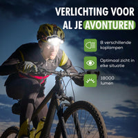 hoofdlamp in gebruik op hoofd ’s nachts buiten
