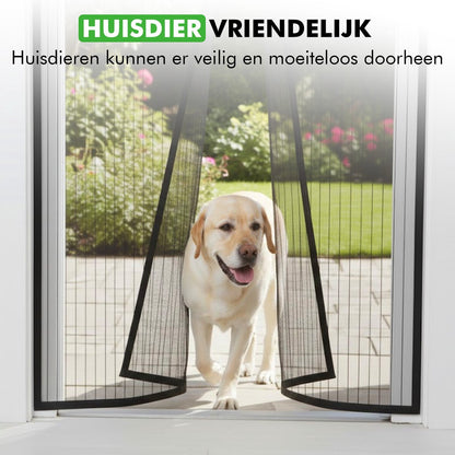 huisdier loopt door magnetisch vliegengordijn
