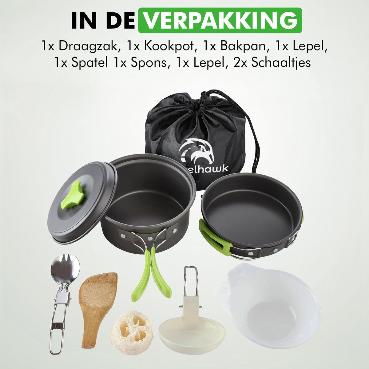 lichtgewicht pannenset camping met accessoires
