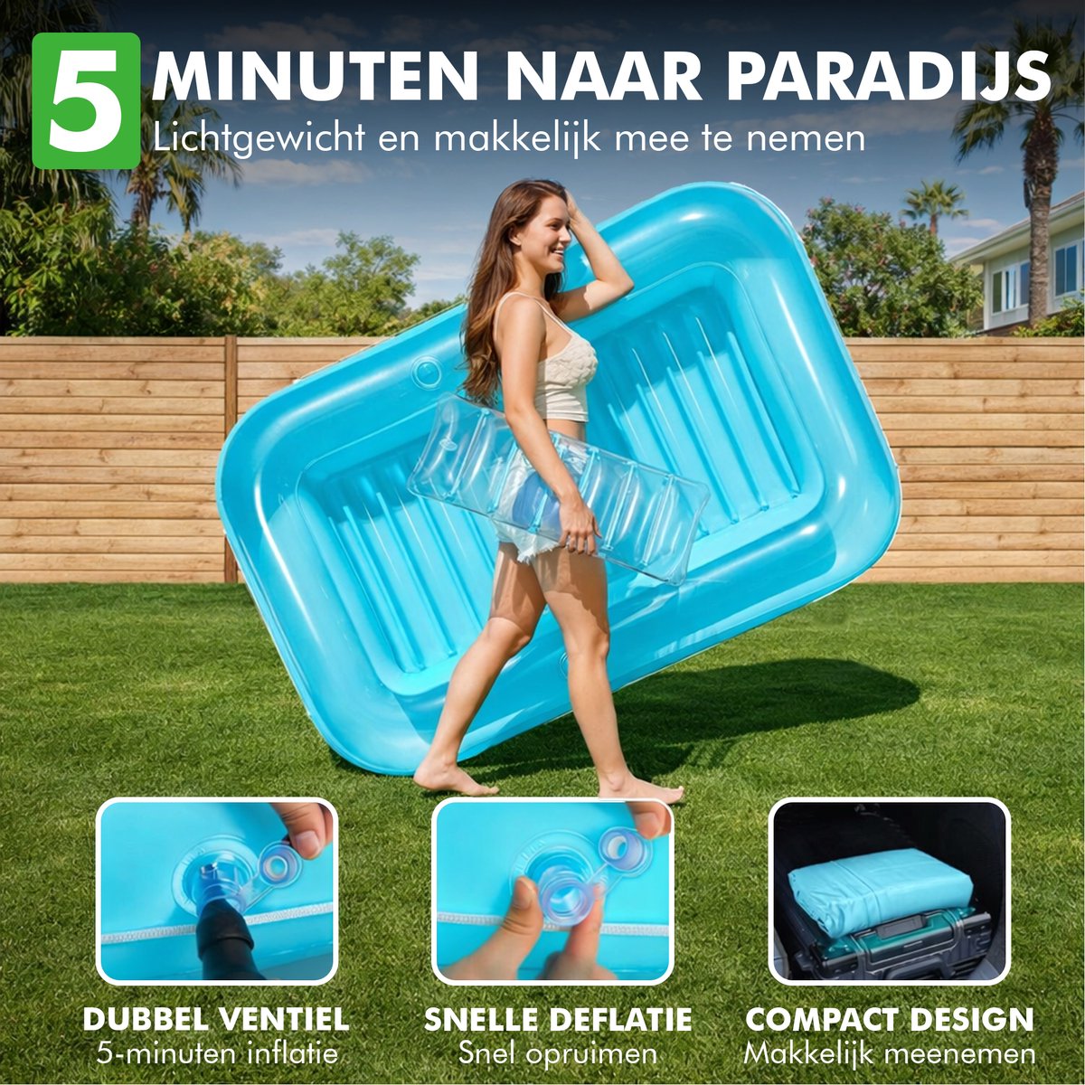 opblaasbaar zonnebed zwembad gebruik
