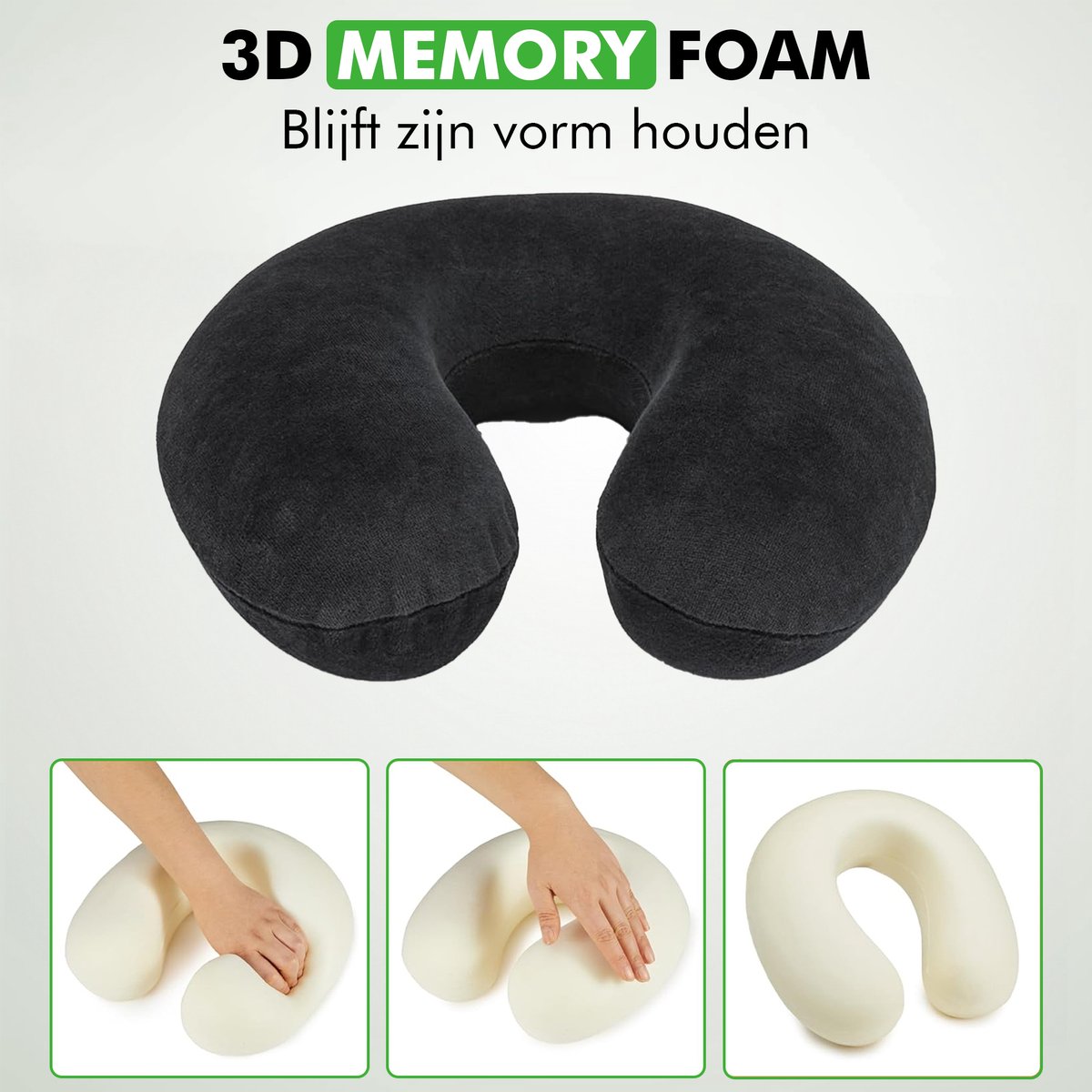 reiskussen met draagtas slaapmasker en oordoppen
