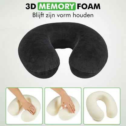 reiskussen met draagtas slaapmasker en oordoppen
