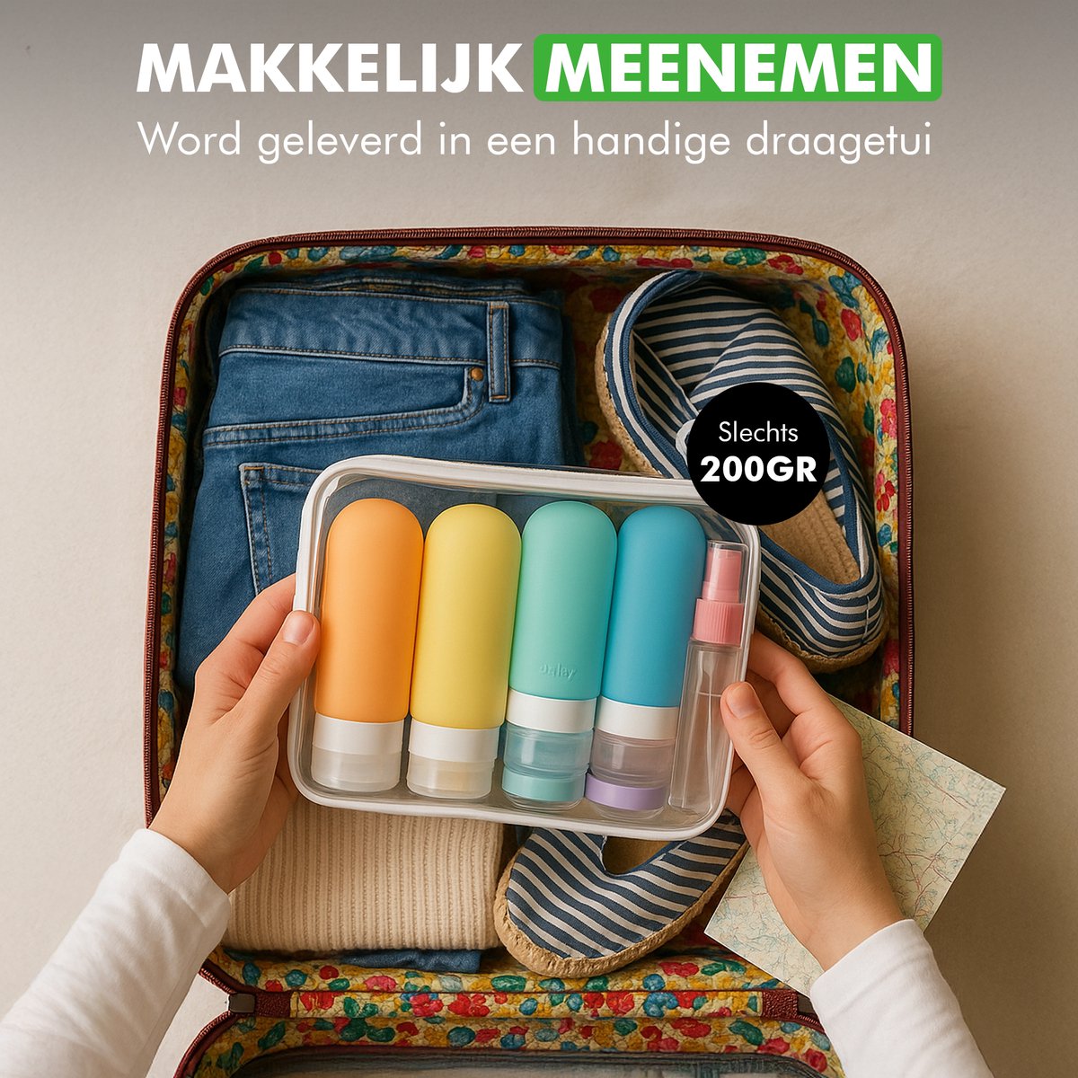 siliconen reisflesjes travelhawk in transparant tasje