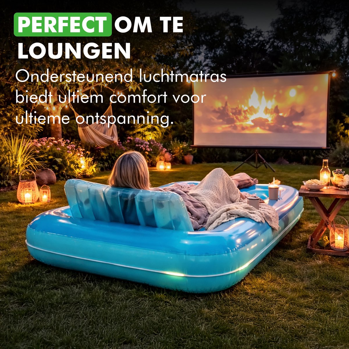 tanning lounge luchtbed tuin terras
