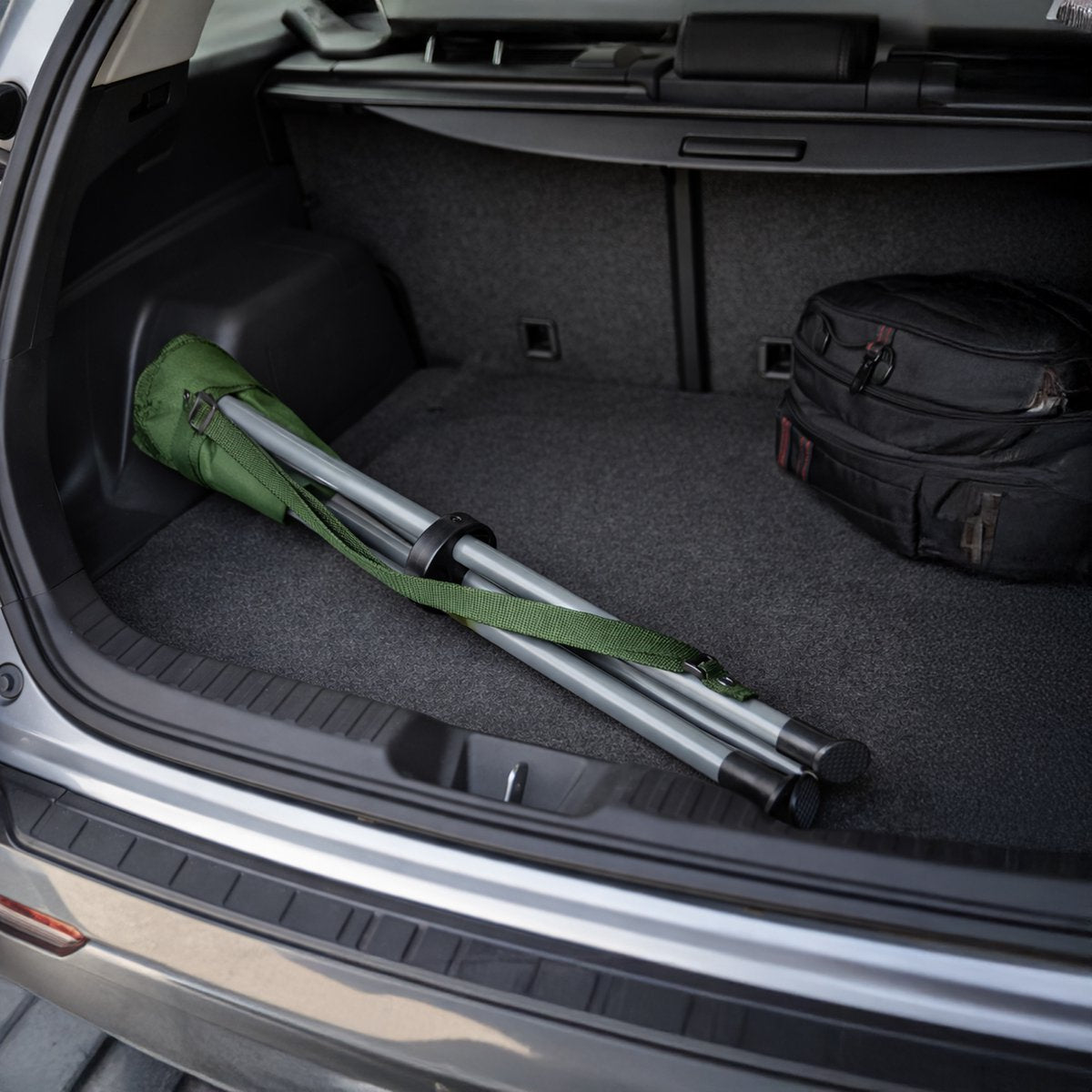 telescopische opvouwbare kruk van Travelhawk zijaanzicht met verstelbare hoogte