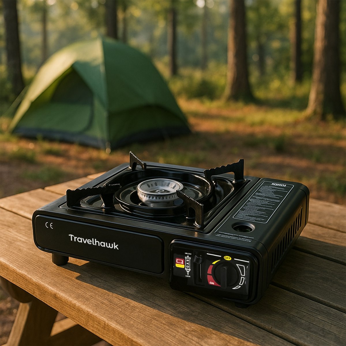 travelhawk camping kooktoestel op campingtafel