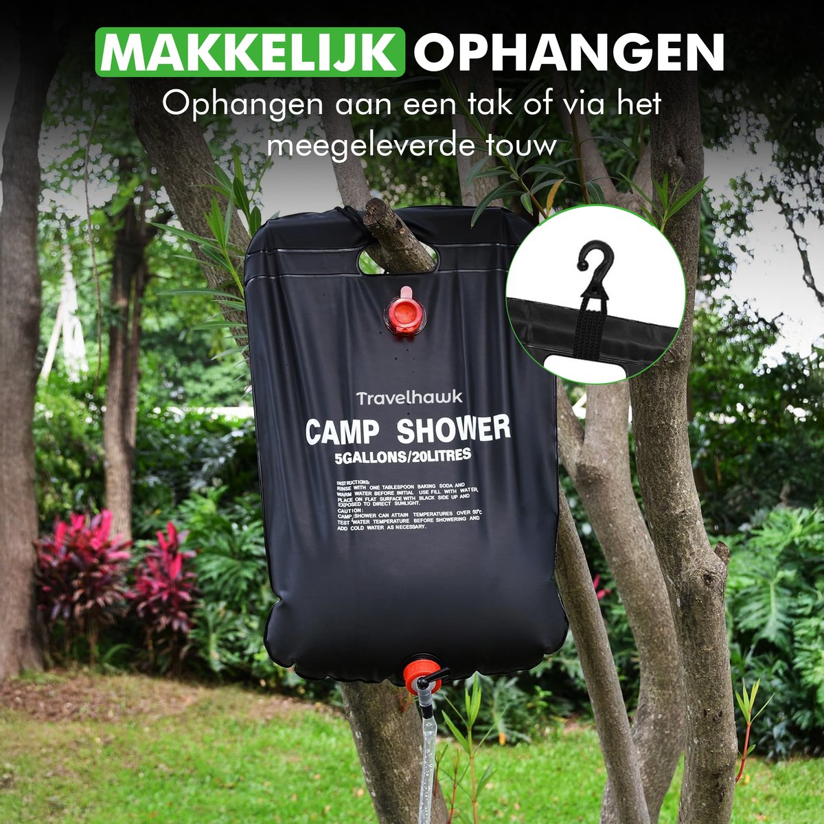 travelhawk campingdouche opgehangen buiten